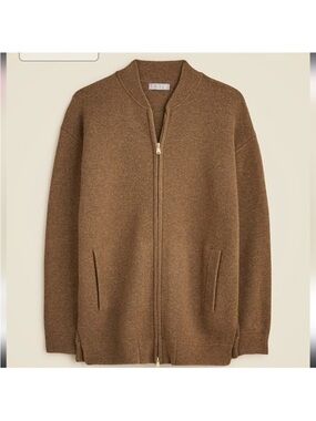 J.crew Sz XXS Full-zip flight sweater-jacket Lambswool CM693 Heather Rich Camel